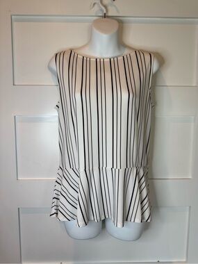 Chico's White Tank Top with Black Vertical Stripes